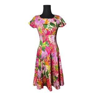 Weekend Max Mara Pink Floral Jersey Midi Dress Short Sleeve Empire Waist XS